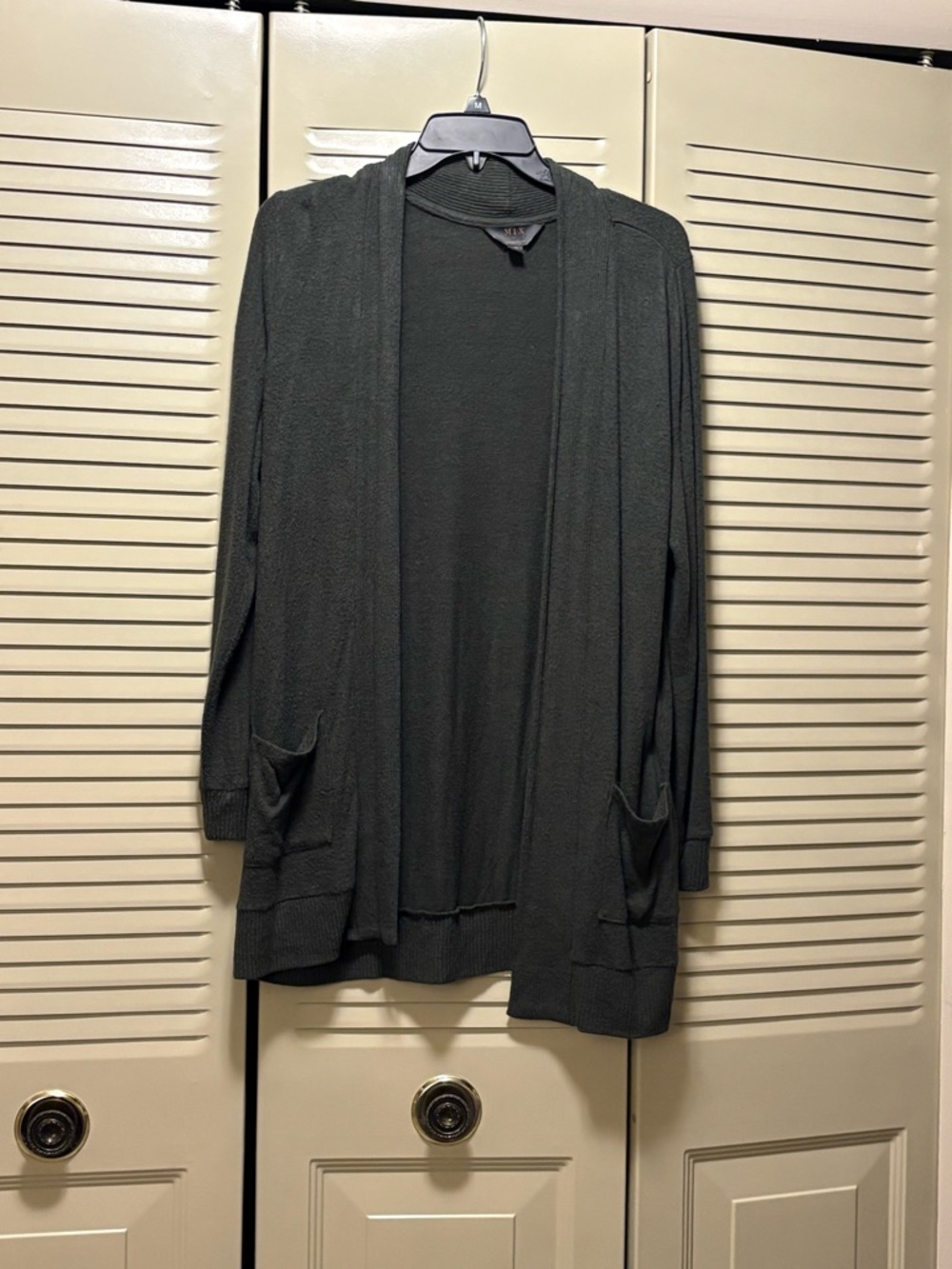 Open-Front Long Cardigan in Dark Olive